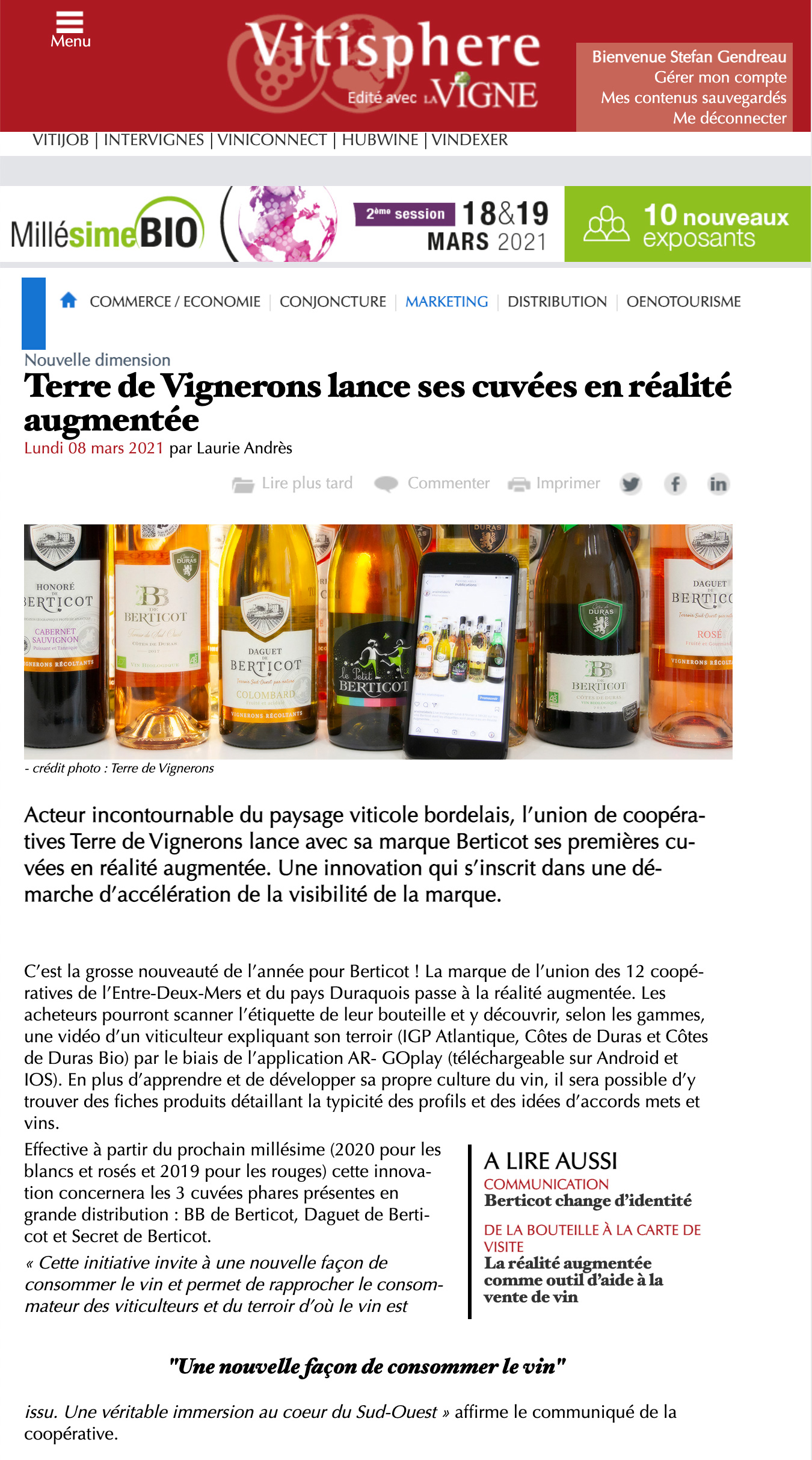 Site Vitisphère et cuvées Terre de Vignerons en Réalitée Augmentée