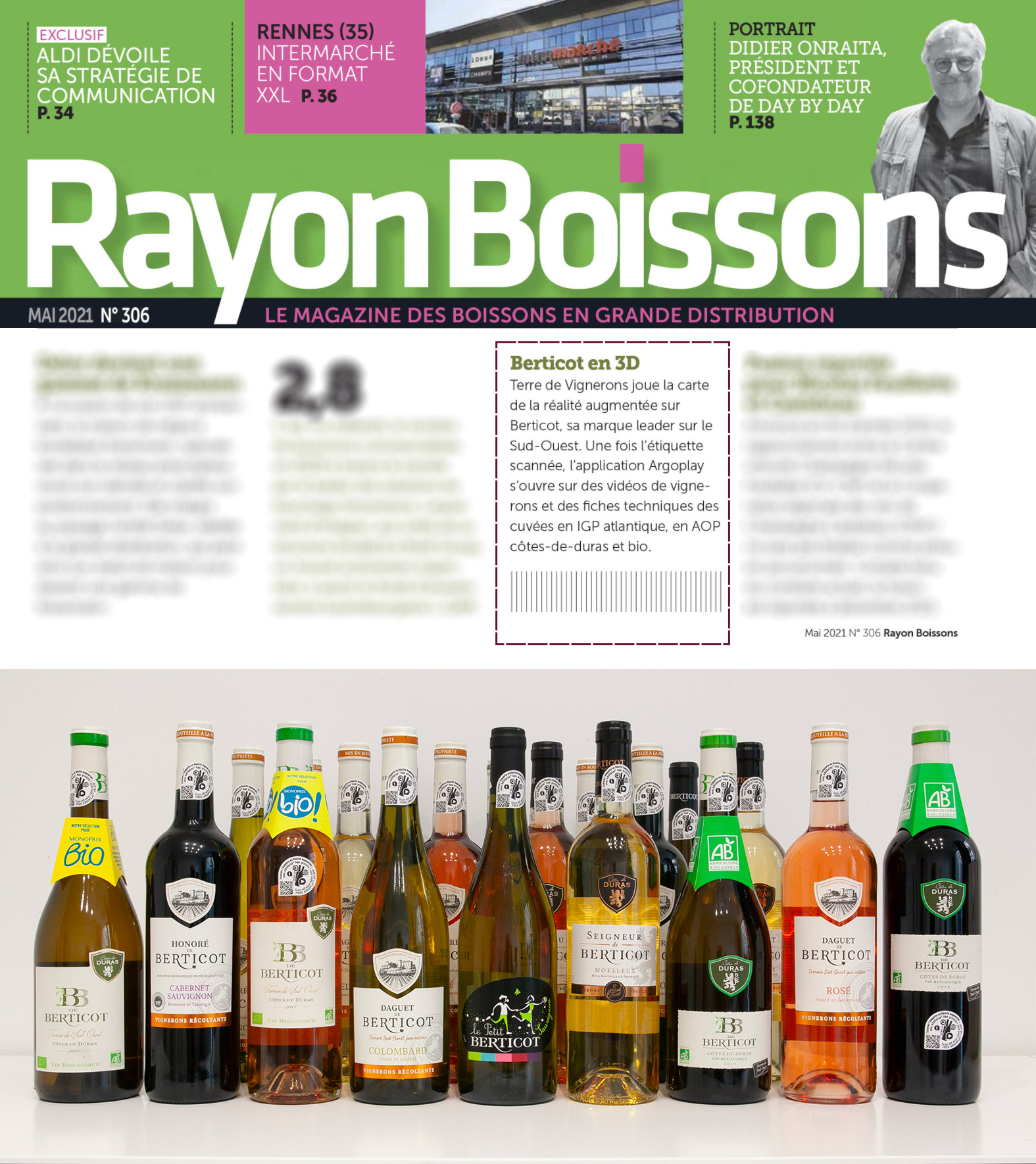 Rayon Boissons N°306 mai 2021 et étiquettes en 3D des vins Berticot