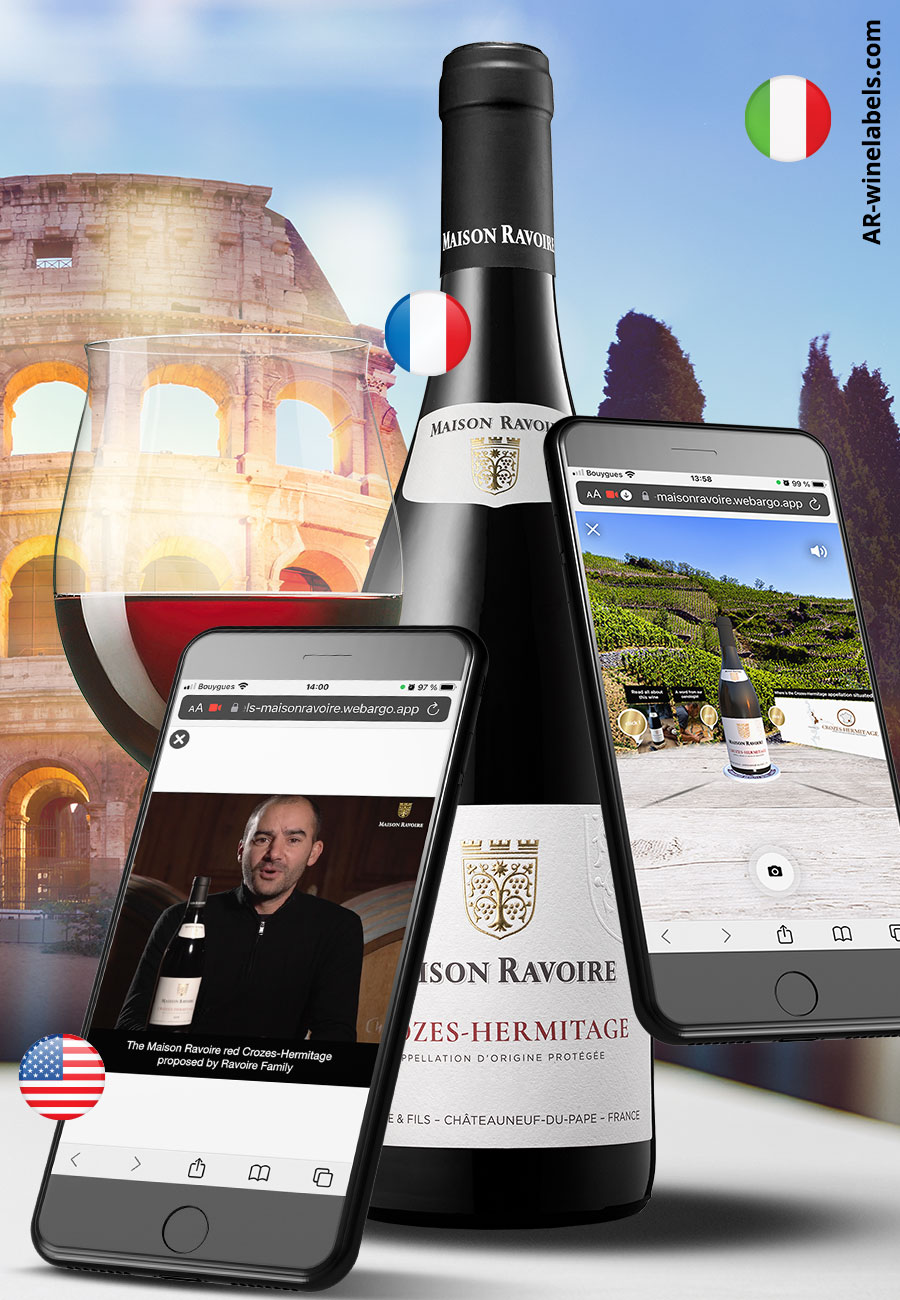 Accessibles en directwebAR via QRcode, les vins de la Famille
  Ravoire, Crozes-Hermitage, Gigondas, Côtes du Rhône, Cairanne  plongent les
  consommateurs francophones et anglophones au sein d’un panorama digital à 180°
  et intégrations digitales. Une expérience proche du Métaverse.